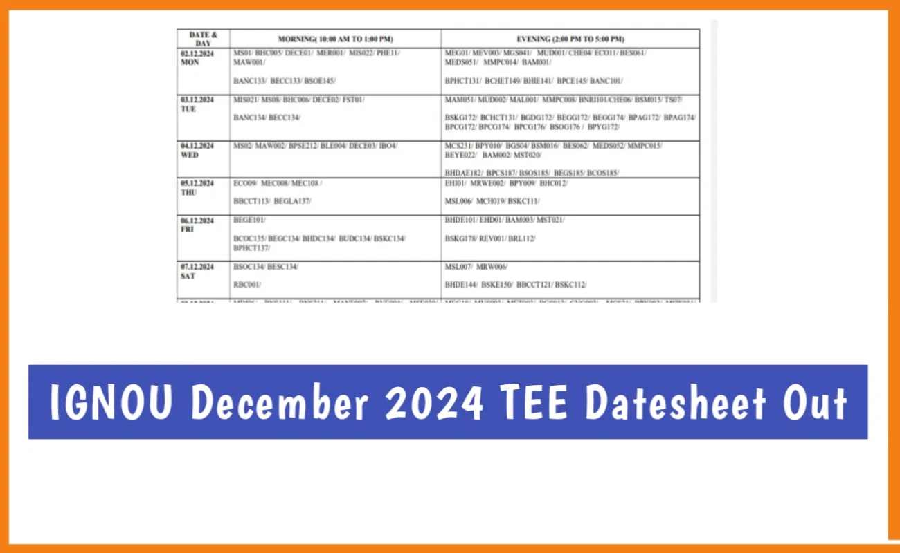 IGNOU December 2024 Date Sheet Out Final pww.co.in